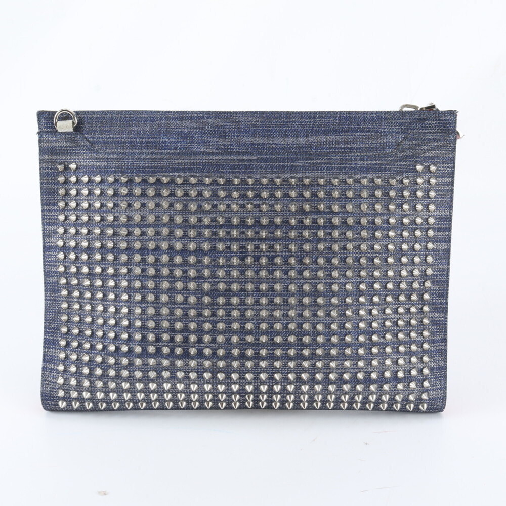 Christian Louboutin Sky Pouch Denim Studded Leather Second Bag Clutch for Men